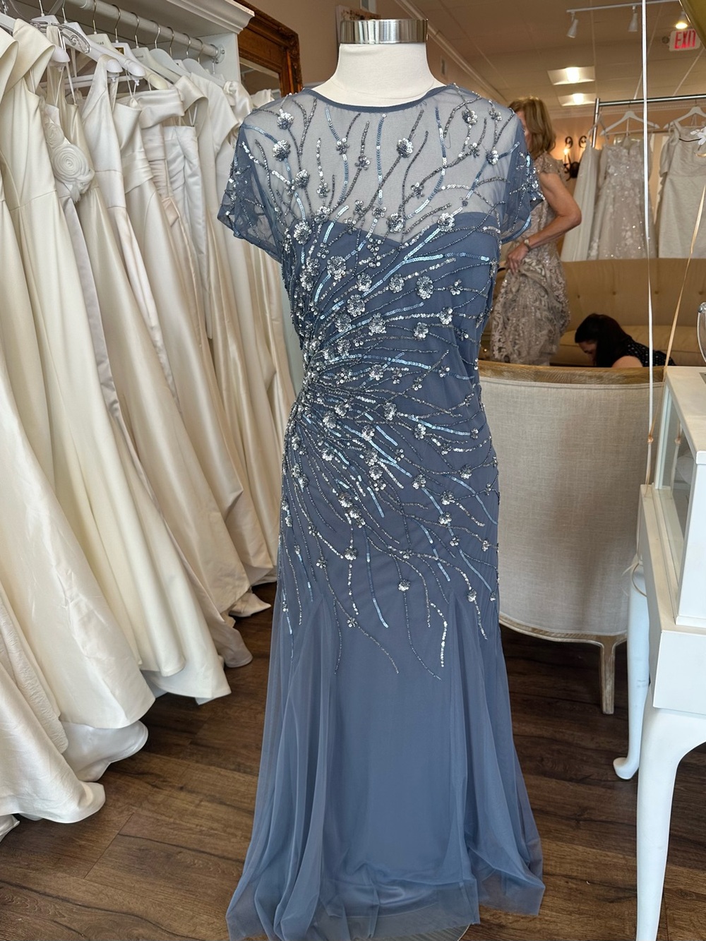 Elegant Embellished Evening Gown in Slate Size 14